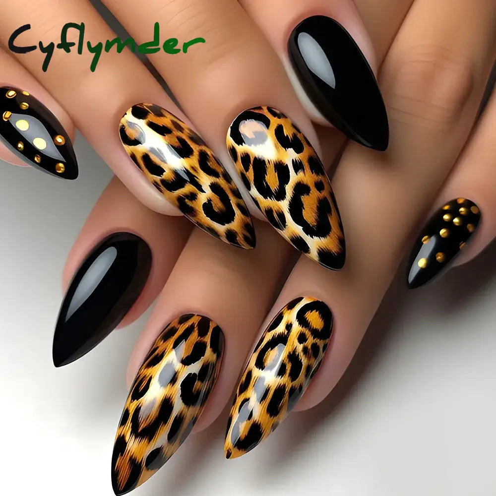 Cyflymder 24Pcs Short Almond Fake Nails Butterfly Wings Nail Art with Glue Glitter Flower False Nails Acrylic Autumn Winter Press on Nail