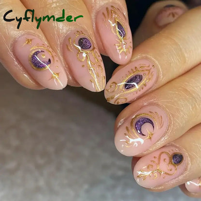 Cyflymder 24pcs Short Almond False Nails Flower Pattern Oval Fake Nails Press on Nails Full Cover Wearable Manicure Acrylic Nail Tips