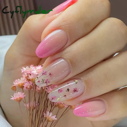 Cyflymder 24pcs Short Almond False Nails Flower Pattern Oval Fake Nails Press on Nails Full Cover Wearable Manicure Acrylic Nail Tips
