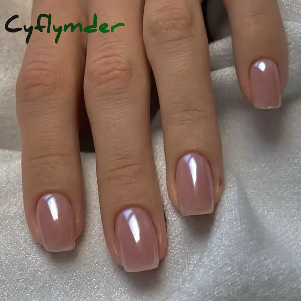 Cyflymder 24Pcs Short Aurora Press on Nails Artificial False Nails with Glue Wearable Square Fake Nails Detachable Finished Fingernails