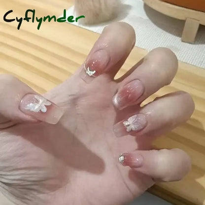 Cyflymder 24Pcs Solid Color Grey Almond Fake Nail Cat's Eye Design Wearable Round Head False Nails with Shiny Powder Press on Nails