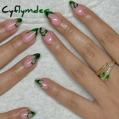 Cyflymder 24Pcs Solid Color Grey Almond Fake Nail Cat's Eye Design Wearable Round Head False Nails with Shiny Powder Press on Nails