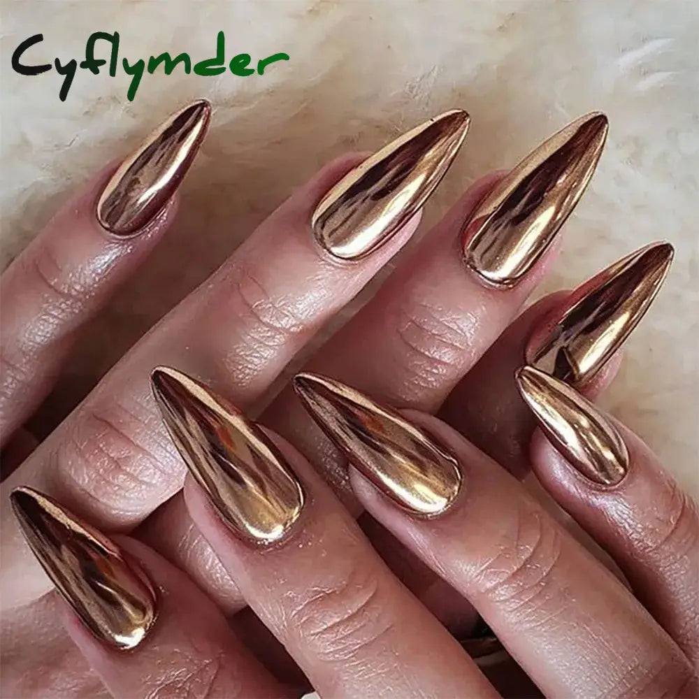Cyflymder 24Pcs Solid Color Grey Almond Fake Nail Cat's Eye Design Wearable Round Head False Nails with Shiny Powder Press on Nails