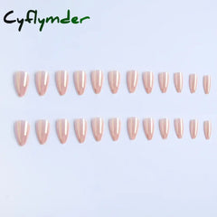 Cyflymder 24pcs Stiletto Aurora Fake Nails Set Press On Short Almond Nails Wearable False Nails With Glitter Designs Full Cover Nail Tips