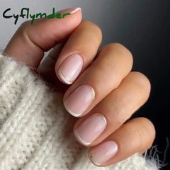 Cyflymder 24Pcs Wearable French Fake Nails with Glue Simple Square Head False Nails White Edge Design Short Full Cover Nails Set Press On
