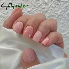 Cyflymder 24Pcs White Ice Camellia Short False Nails Art Light Pink Sweet Girls Acrylic Press on Nails Full Cover Removable Fake Nail Set