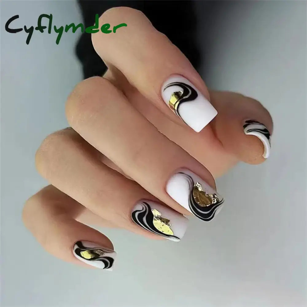Cyflymder 24Pcs White Ice Camellia Short False Nails Art Light Pink Sweet Girls Acrylic Press on Nails Full Cover Removable Fake Nail Set