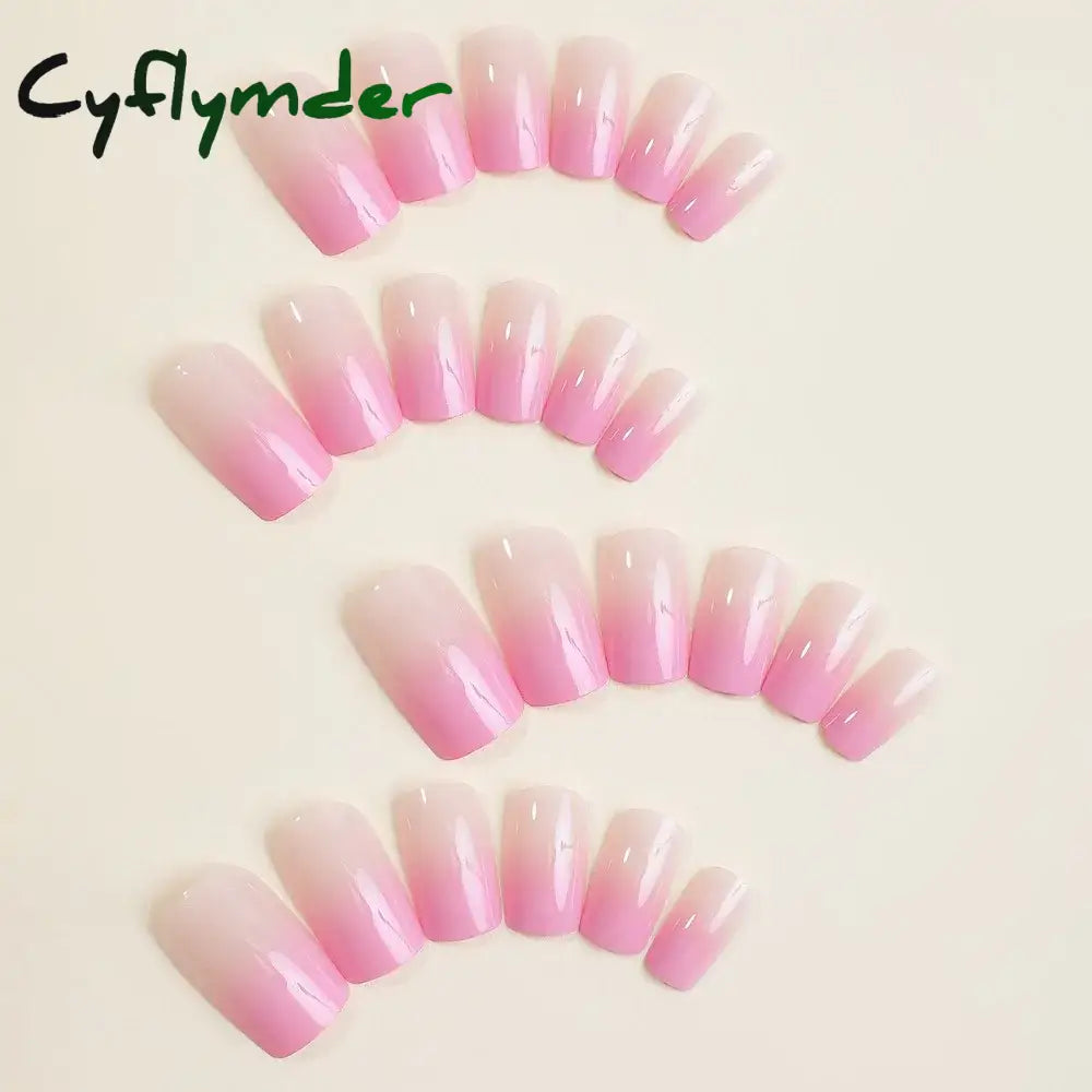 Cyflymder 24pcs Wine Red Powder Fake Nails Square Head French Ballet Nail Press on Nails Gradient False Nails Waterproof Faux Fingernails