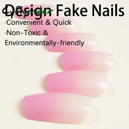 Cyflymder 24pcs Wine Red Powder Fake Nails Square Head French Ballet Nail Press on Nails Gradient False Nails Waterproof Faux Fingernails