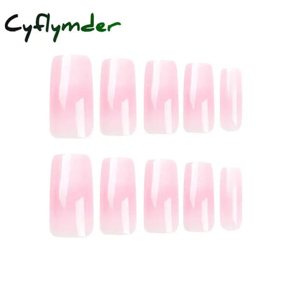 Cyflymder Fashion Simple Brown Nude French Long Square Fake Nails Detachable Full Cover Finished False Nails Press on Nails with Glue