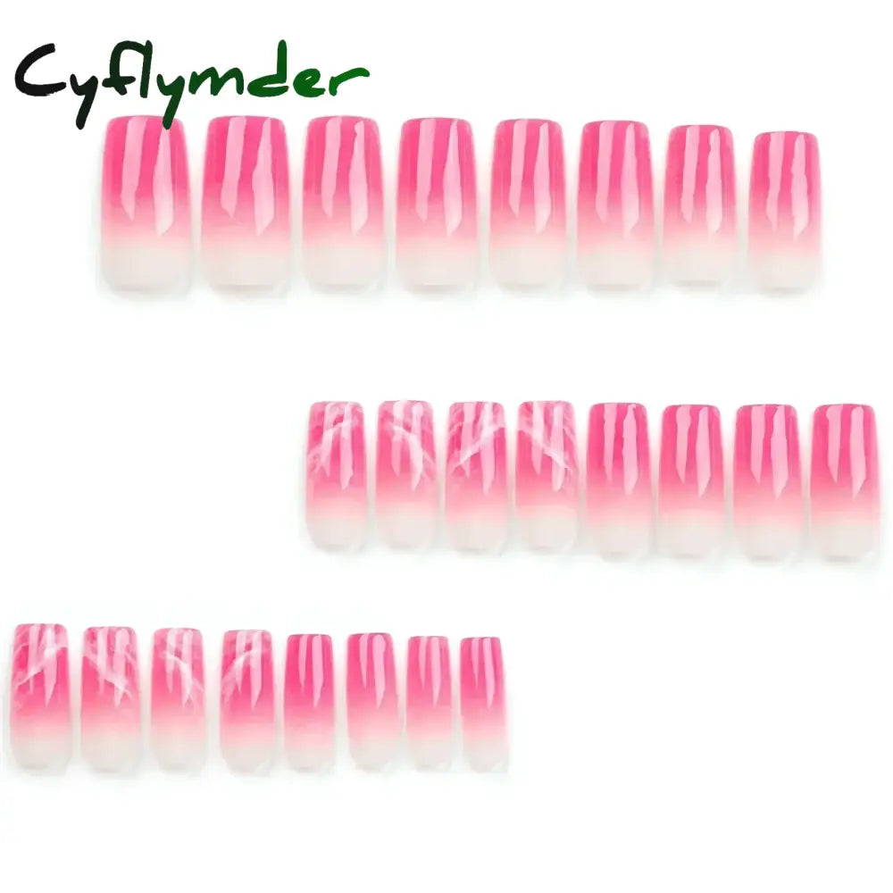 Cyflymder Fashion Simple Brown Nude French Long Square Fake Nails Detachable Full Cover Finished False Nails Press on Nails with Glue