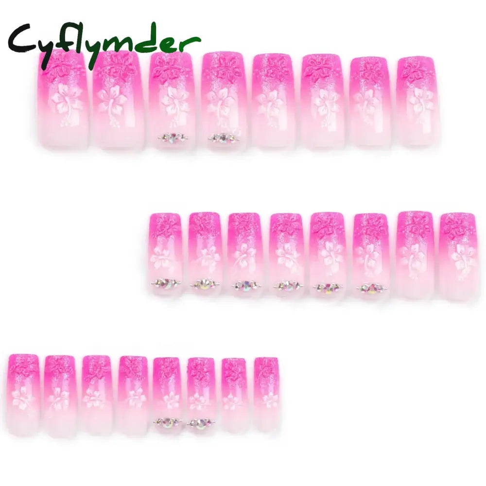 Cyflymder Fashion Simple Brown Nude French Long Square Fake Nails Detachable Full Cover Finished False Nails Press on Nails with Glue