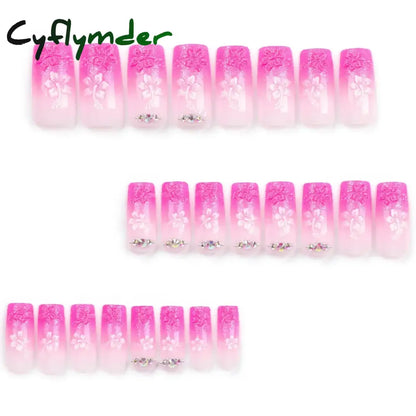 Cyflymder Fashion Simple Brown Nude French Long Square Fake Nails Detachable Full Cover Finished False Nails Press on Nails with Glue