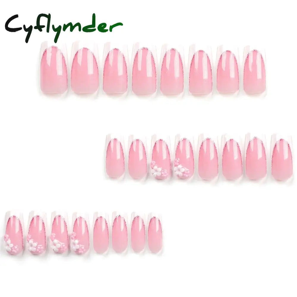Cyflymder Fashion Simple Brown Nude French Long Square Fake Nails Detachable Full Cover Finished False Nails Press on Nails with Glue