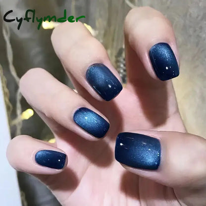 Cyflymder Glitter Cat Eye False Nail Wearable Chic Short Square Fake Nails Full Cover Detachable Finished Ballet Nails Press on Nails 24pc