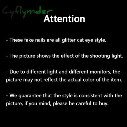Cyflymder Grey Sparkling Cat Eye Cute Bowknot Nail Art Solid Color Fake Nails Detachable Finished False Nails Press on Nails with Glue