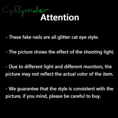 Cyflymder Grey Sparkling Cat Eye Cute Bowknot Nail Art Solid Color Fake Nails Detachable Finished False Nails Press on Nails with Glue