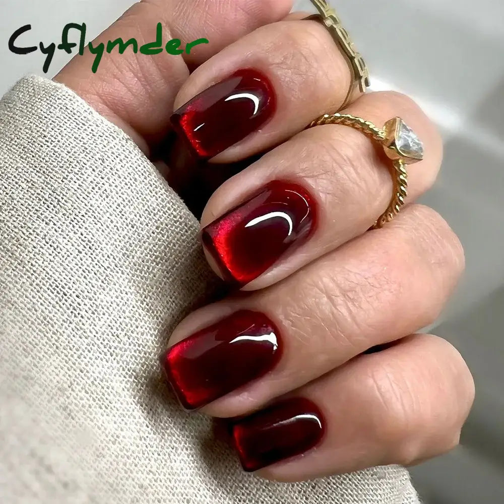 Cyflymder Grey Sparkling Cat Eye Cute Bowknot Nail Art Solid Color Fake Nails Detachable Finished False Nails Press on Nails with Glue
