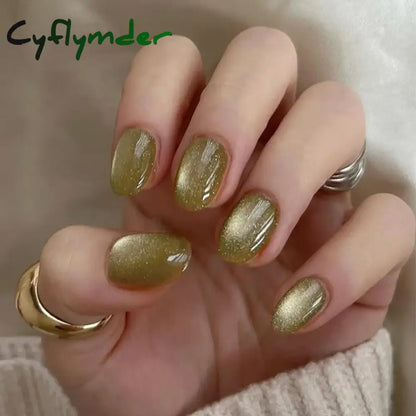 Cyflymder Grey Sparkling Cat Eye Cute Bowknot Nail Art Solid Color Fake Nails Detachable Finished False Nails Press on Nails with Glue
