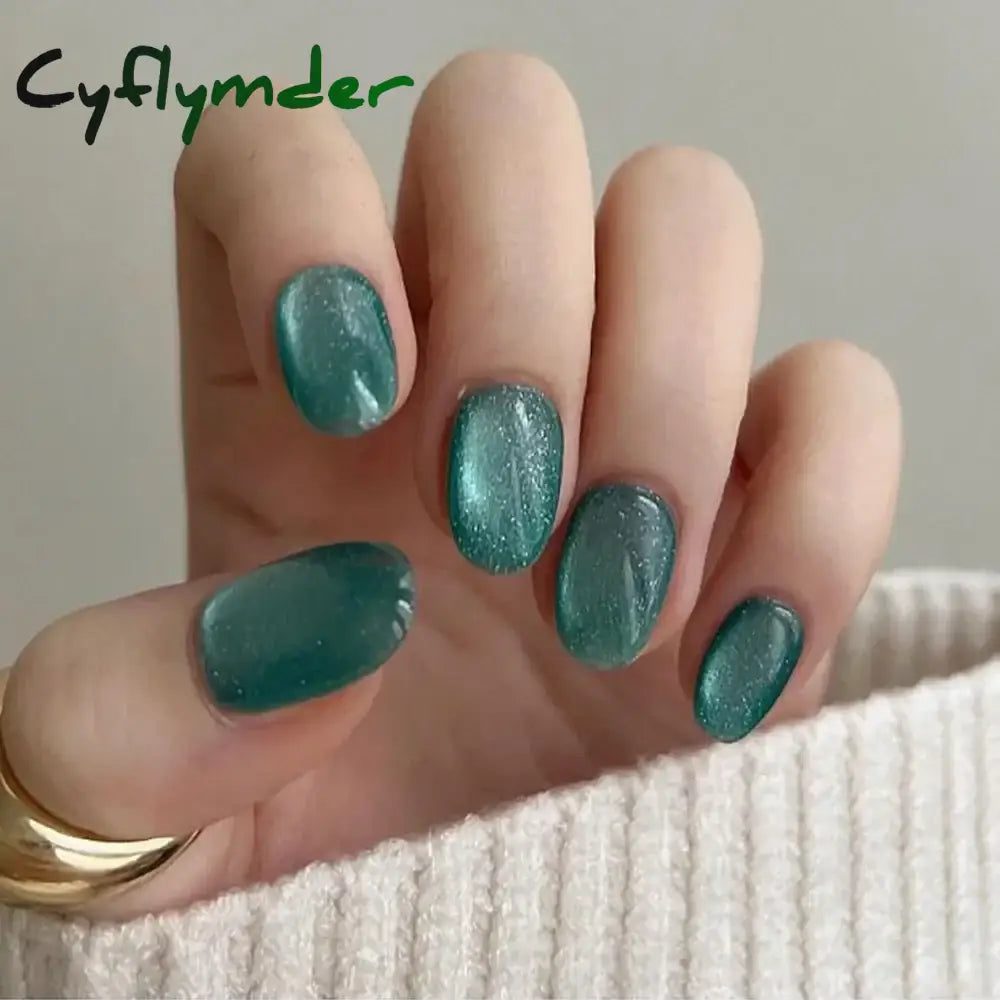 Cyflymder Grey Sparkling Cat Eye Cute Bowknot Nail Art Solid Color Fake Nails Detachable Finished False Nails Press on Nails with Glue