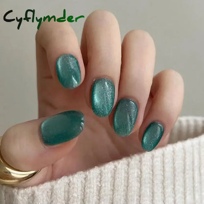 Cyflymder Grey Sparkling Cat Eye Cute Bowknot Nail Art Solid Color Fake Nails Detachable Finished False Nails Press on Nails with Glue