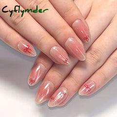 Cyflymder Grey Sparkling Cat Eye Cute Bowknot Nail Art Solid Color Fake Nails Detachable Finished False Nails Press on Nails with Glue