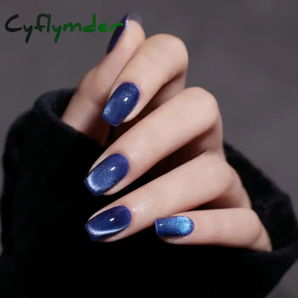 Cyflymder Grey Sparkling Cat Eye Cute Bowknot Nail Art Solid Color Fake Nails Detachable Finished False Nails Press on Nails with Glue