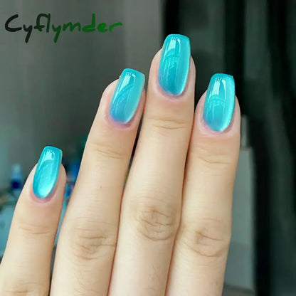 Cyflymder Grey Sparkling Cat Eye Cute Bowknot Nail Art Solid Color Fake Nails Detachable Finished False Nails Press on Nails with Glue