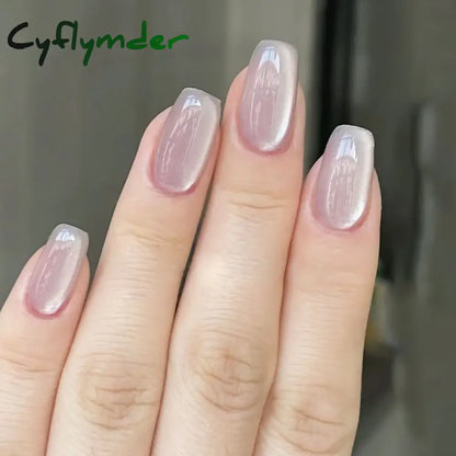 Cyflymder Grey Sparkling Cat Eye Cute Bowknot Nail Art Solid Color Fake Nails Detachable Finished False Nails Press on Nails with Glue