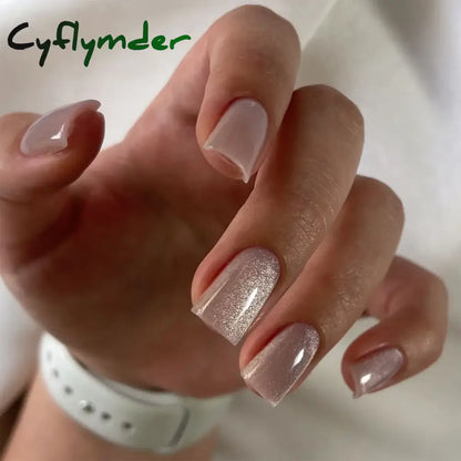 Cyflymder Grey Sparkling Cat Eye Cute Bowknot Nail Art Solid Color Fake Nails Detachable Finished False Nails Press on Nails with Glue