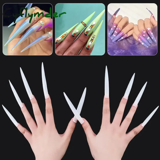 Cyflymder New Extra Long False Nail Tips Press On XXL Full Cover DIY Salon Suppliers Acrylic Pointy Stiletto Fake Nails Capsule Nail Art