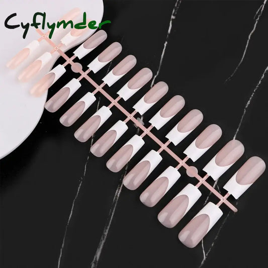 Cyflymder Pcs French Tips Press On Nails Medium Long Coffin Square Black White Matte Gloss Full Cover Finger Fake Nail Daily Use