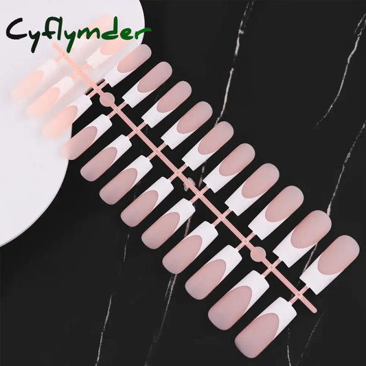Cyflymder Pcs French Tips Press On Nails Medium Long Coffin Square Black White Matte Gloss Full Cover Finger Fake Nail Daily Use