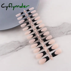 Cyflymder Pcs French Tips Press On Nails Medium Long Coffin Square Black White Matte Gloss Full Cover Finger Fake Nail Daily Use