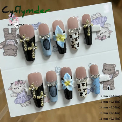Cyflymder Pink 3D Shell Nail Art Flowers Pressons Tips Cat Eye Seashells Almond Press Ons Spring Autumn Seashell Handmade Press on Nails