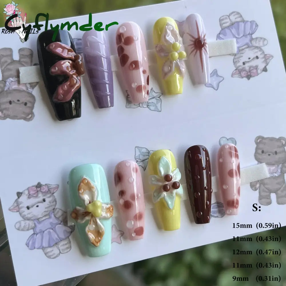 Cyflymder Pink 3D Shell Nail Art Flowers Pressons Tips Cat Eye Seashells Almond Press Ons Spring Autumn Seashell Handmade Press on Nails