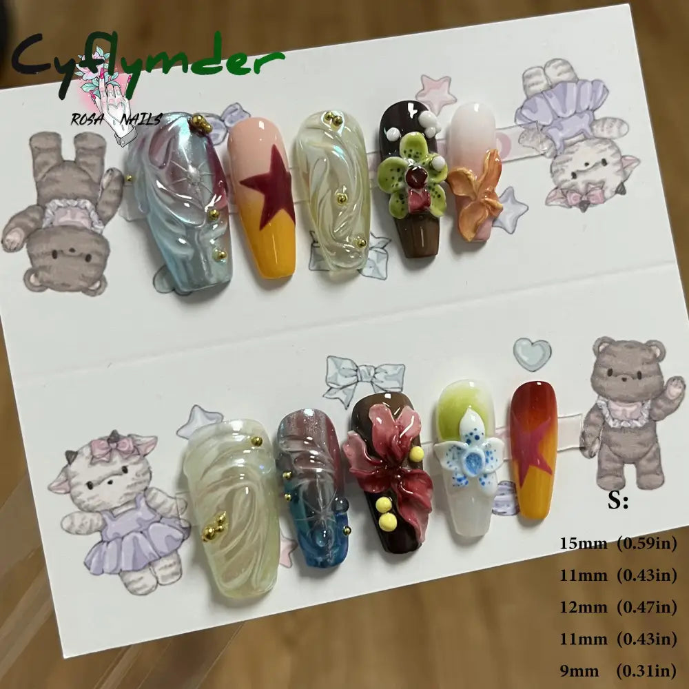 Cyflymder Pink 3D Shell Nail Art Flowers Pressons Tips Cat Eye Seashells Almond Press Ons Spring Autumn Seashell Handmade Press on Nails