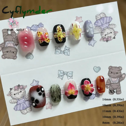 Cyflymder Pink 3D Shell Nail Art Flowers Pressons Tips Cat Eye Seashells Almond Press Ons Spring Autumn Seashell Handmade Press on Nails