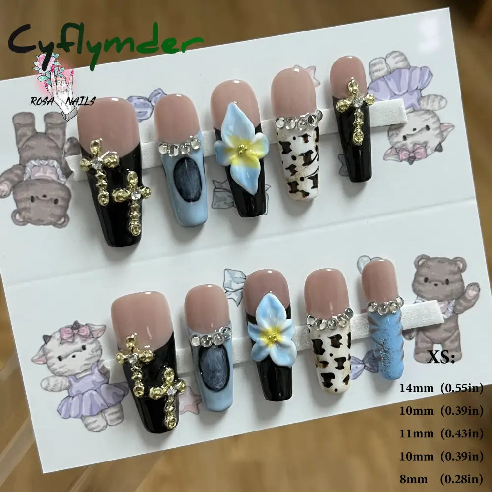 Cyflymder Pink 3D Shell Nail Art Flowers Pressons Tips Cat Eye Seashells Almond Press Ons Spring Autumn Seashell Handmade Press on Nails