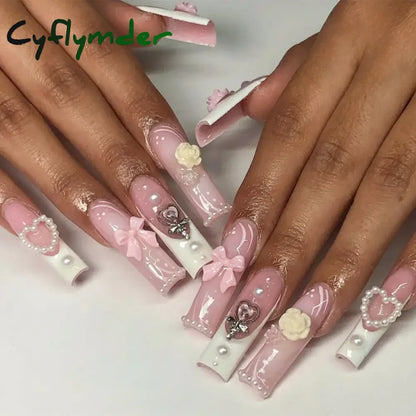 Cyflymder y2k Nails Five-pointed Star Pattern False Nails Halloween Style Long Coffin Ballet Press on Nails For Girl Full Cover Wearable