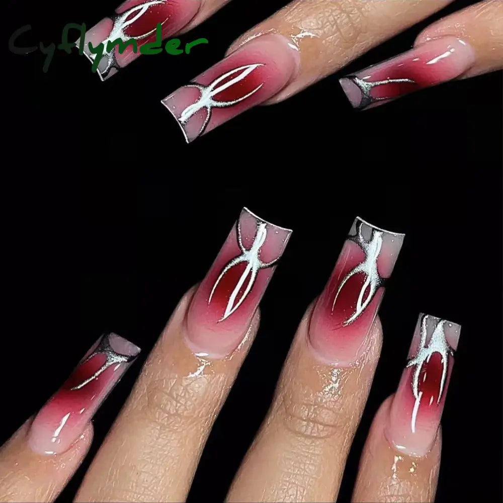 Cyflymder y2k Nails Five-pointed Star Pattern False Nails Halloween Style Long Coffin Ballet Press on Nails For Girl Full Cover Wearable