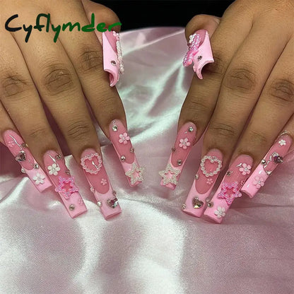 Cyflymder y2k Nails Five-pointed Star Pattern False Nails Halloween Style Long Coffin Ballet Press on Nails For Girl Full Cover Wearable