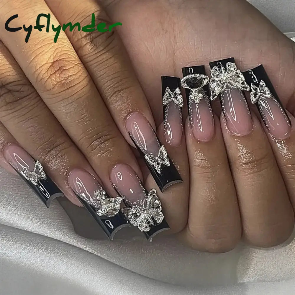Cyflymder y2k Nails Five-pointed Star Pattern False Nails Halloween Style Long Coffin Ballet Press on Nails For Girl Full Cover Wearable