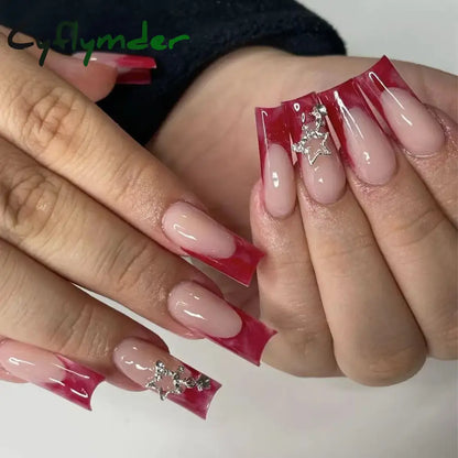 Cyflymder y2k Nails Five-pointed Star Pattern False Nails Halloween Style Long Coffin Ballet Press on Nails For Girl Full Cover Wearable