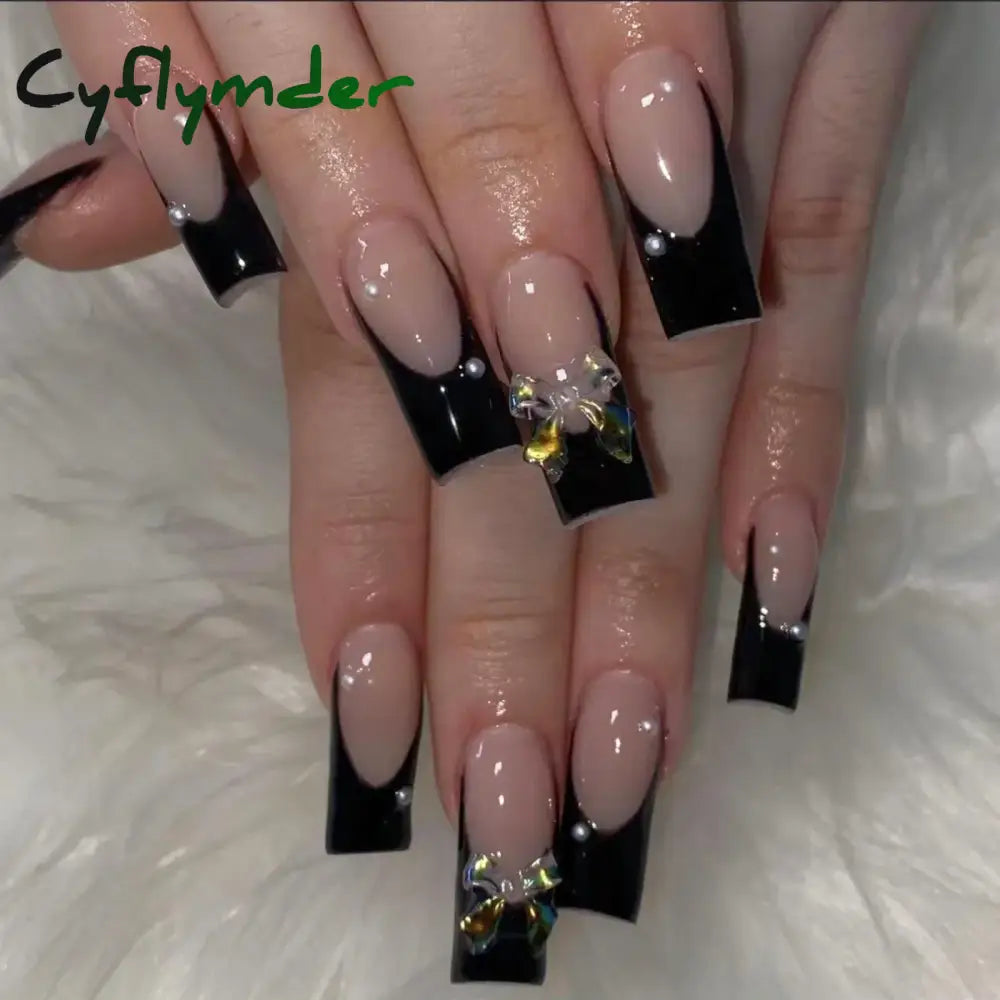 Cyflymder y2k Nails Five-pointed Star Pattern False Nails Halloween Style Long Coffin Ballet Press on Nails For Girl Full Cover Wearable