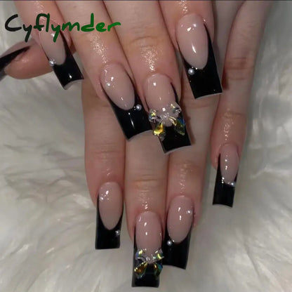 Cyflymder y2k Nails Five-pointed Star Pattern False Nails Halloween Style Long Coffin Ballet Press on Nails For Girl Full Cover Wearable
