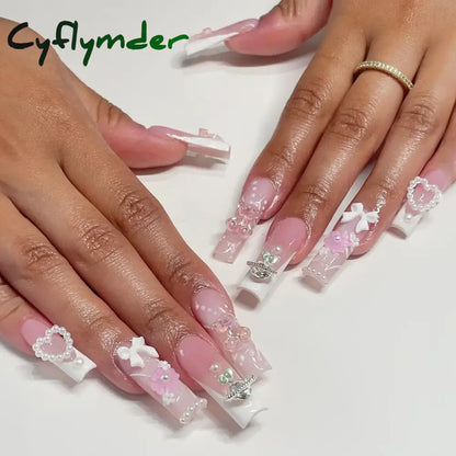 Cyflymder y2k Nails Five-pointed Star Pattern False Nails Halloween Style Long Coffin Ballet Press on Nails For Girl Full Cover Wearable