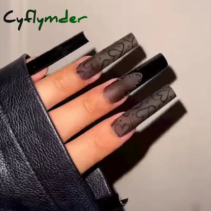 Cyflymder y2k Nails Five-pointed Star Pattern False Nails Halloween Style Long Coffin Ballet Press on Nails For Girl Full Cover Wearable
