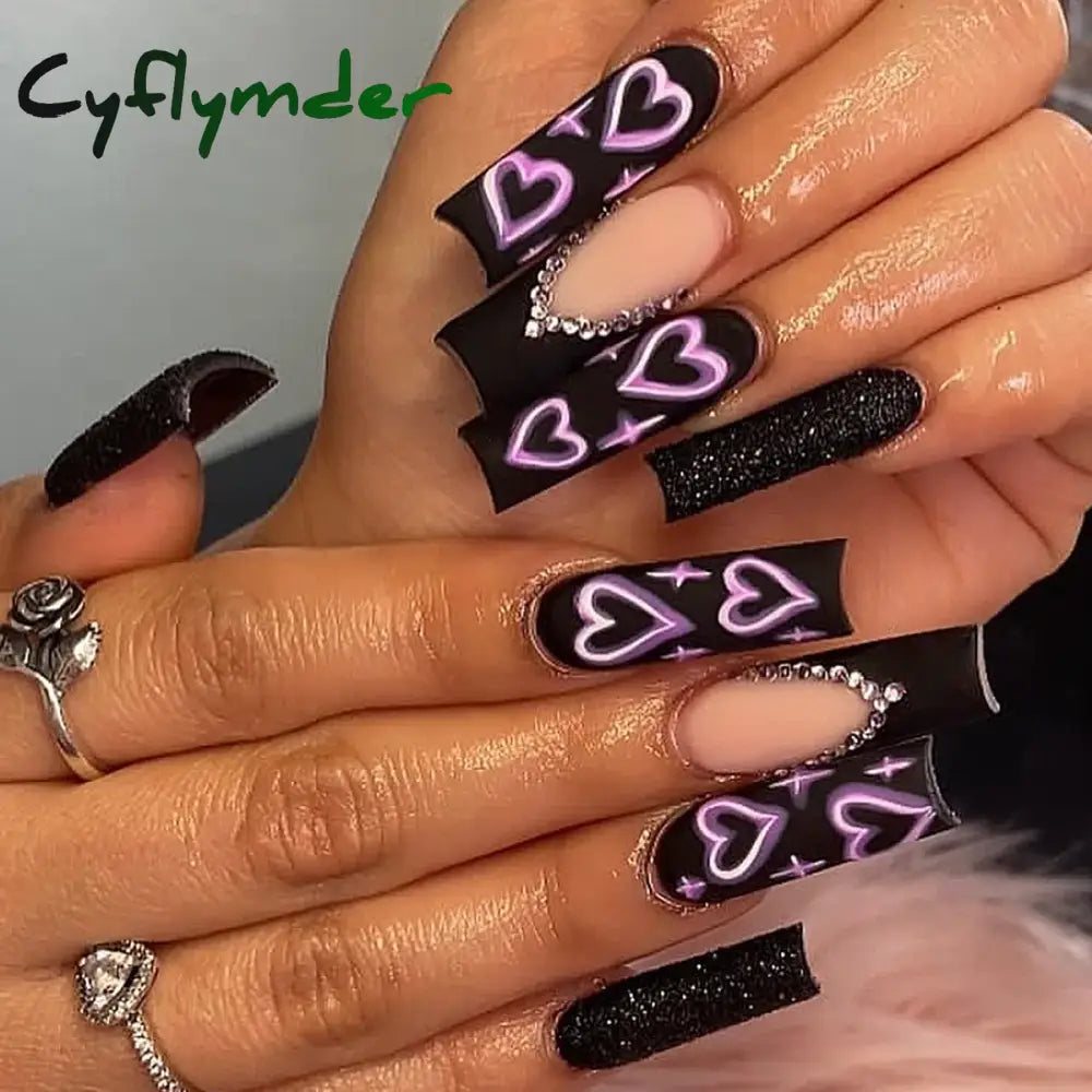 Cyflymder y2k Nails Five-pointed Star Pattern False Nails Halloween Style Long Coffin Ballet Press on Nails For Girl Full Cover Wearable
