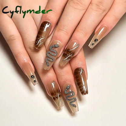 Cyflymder y2k Nails Five-pointed Star Pattern False Nails Halloween Style Long Coffin Ballet Press on Nails For Girl Full Cover Wearable